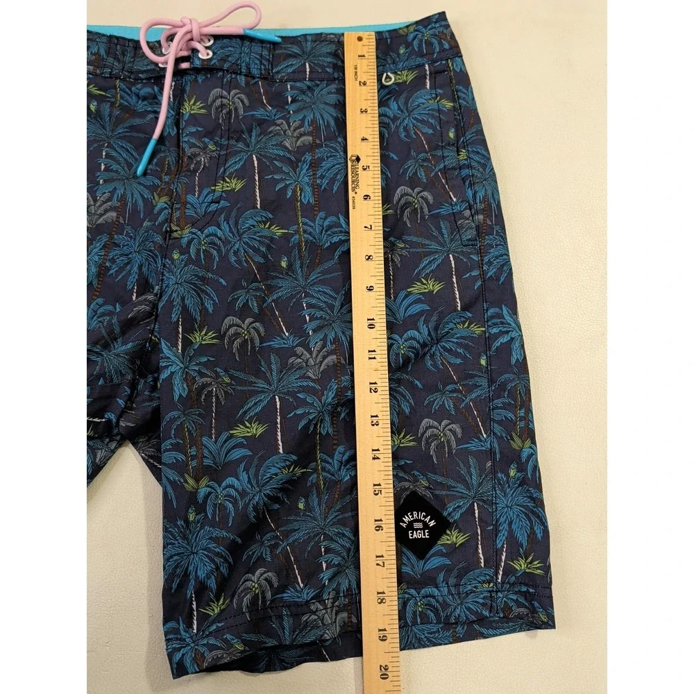 American Eagle Board Shorts Mens M Blue Palm‎ Trees Swim Beach Pool Vacation